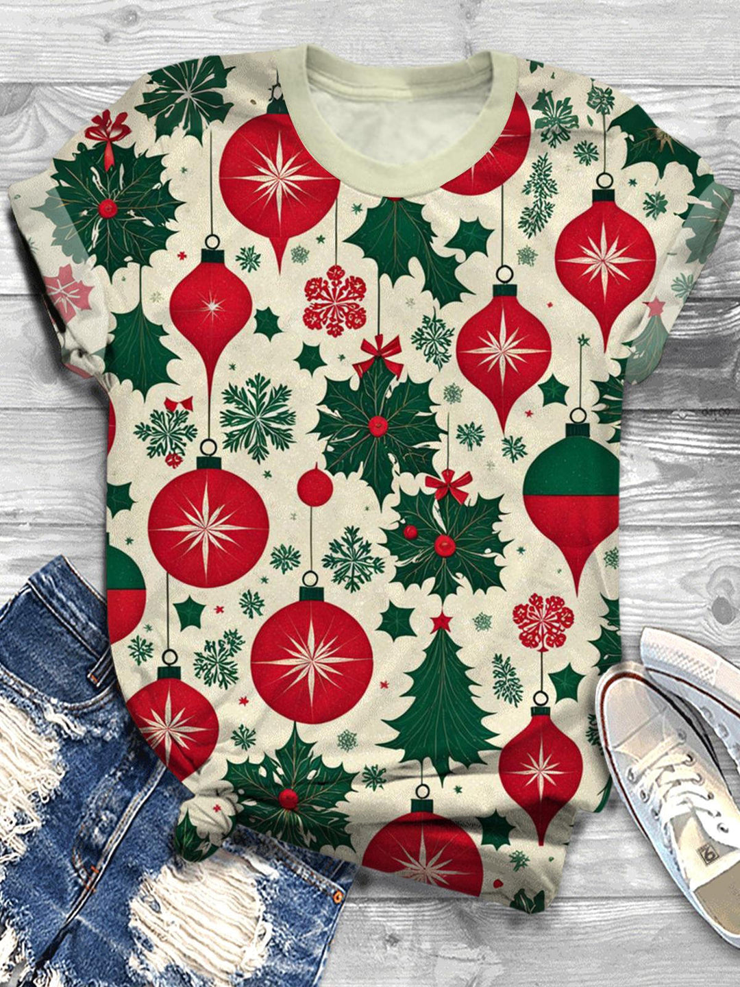 Colorful Christmas Balls Crew Neck T-shirt