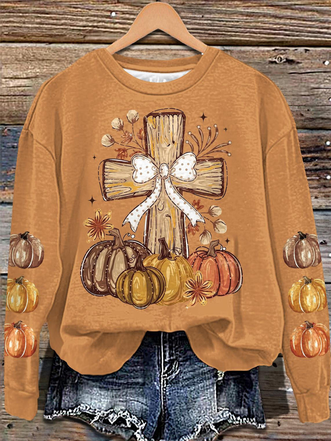 Fall Christian Pumpkins Printed Long Sleeve Casual Top