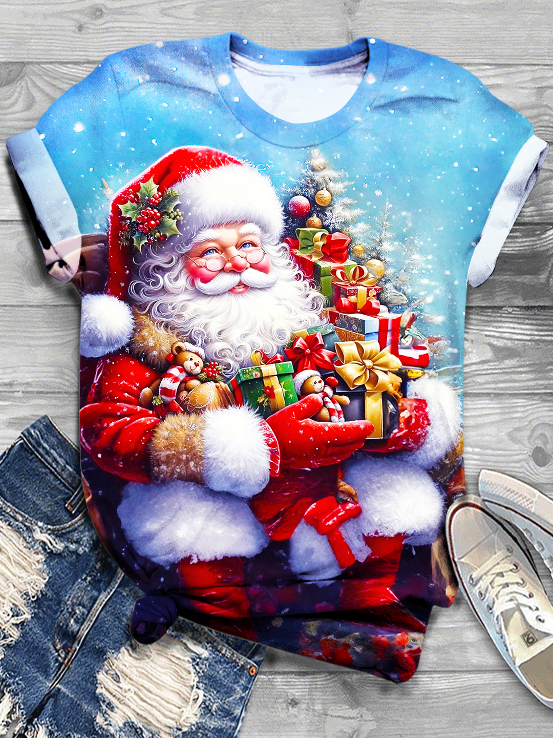Santa Claus Pattern Crew Neck T-shirt