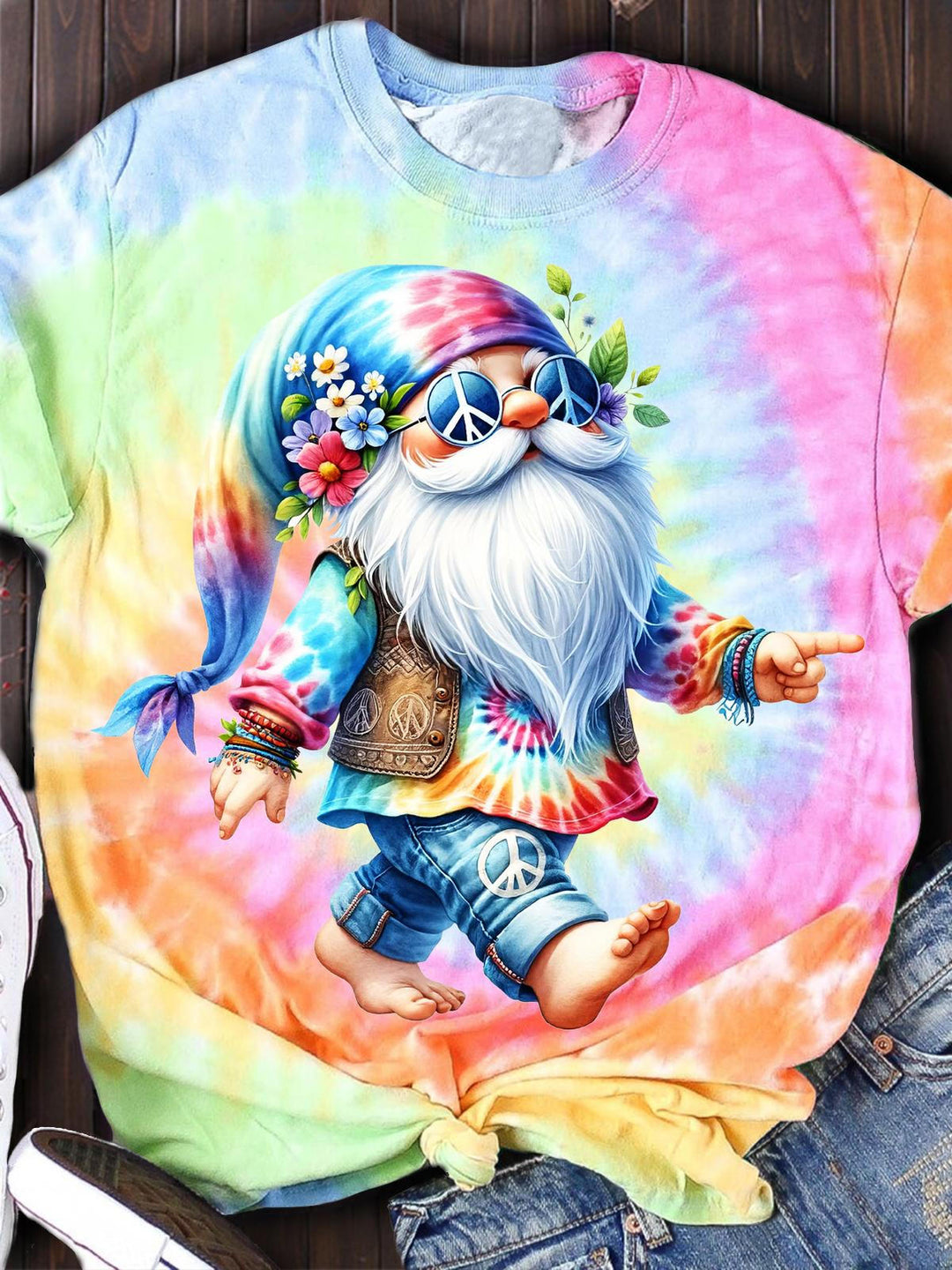 Women's Gnome Tie Dye Print Casual Top
