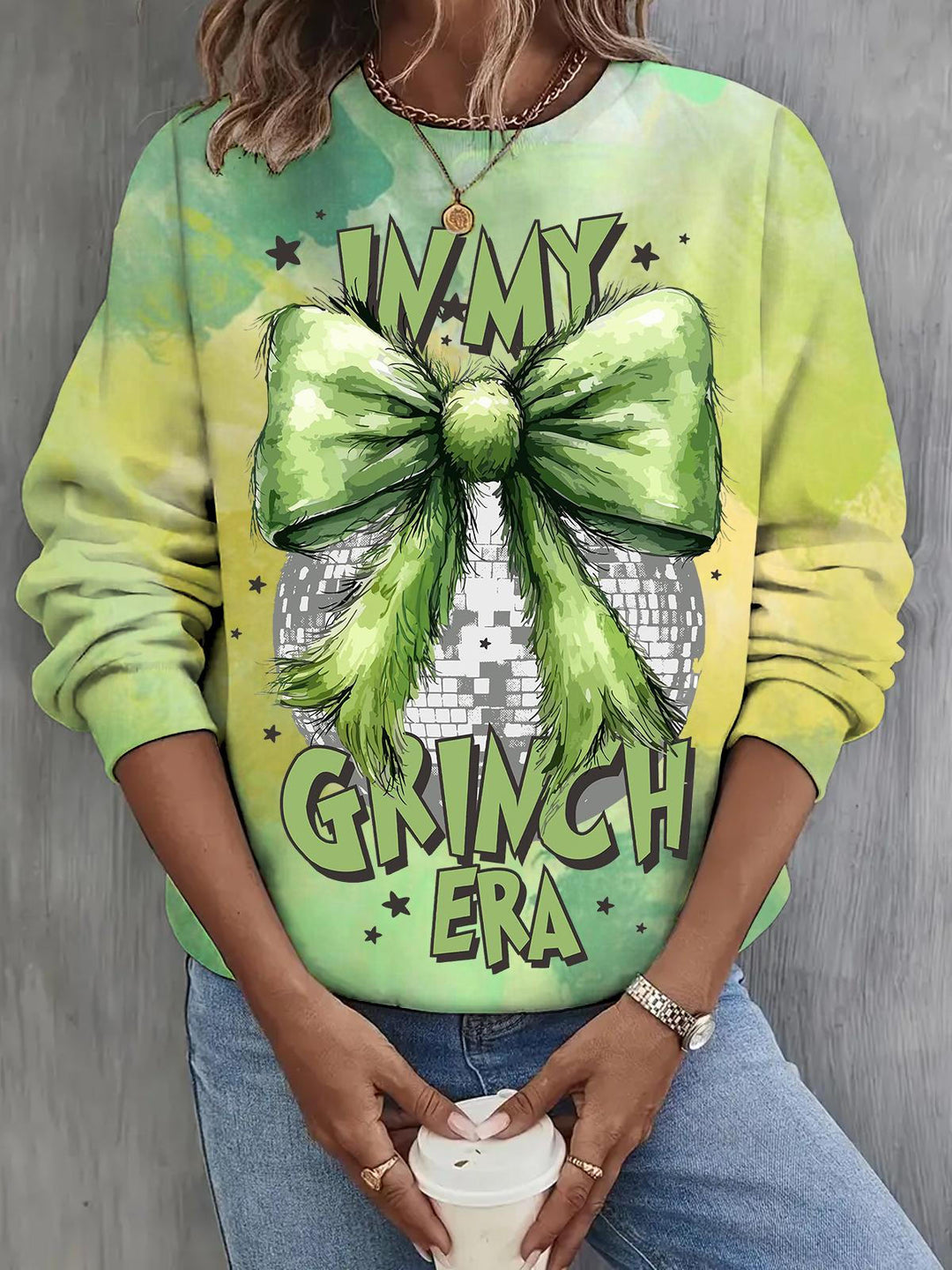 In My Green Era Halloween Cute Butterfly Festival Tie Dye Print Long Sleeve Top