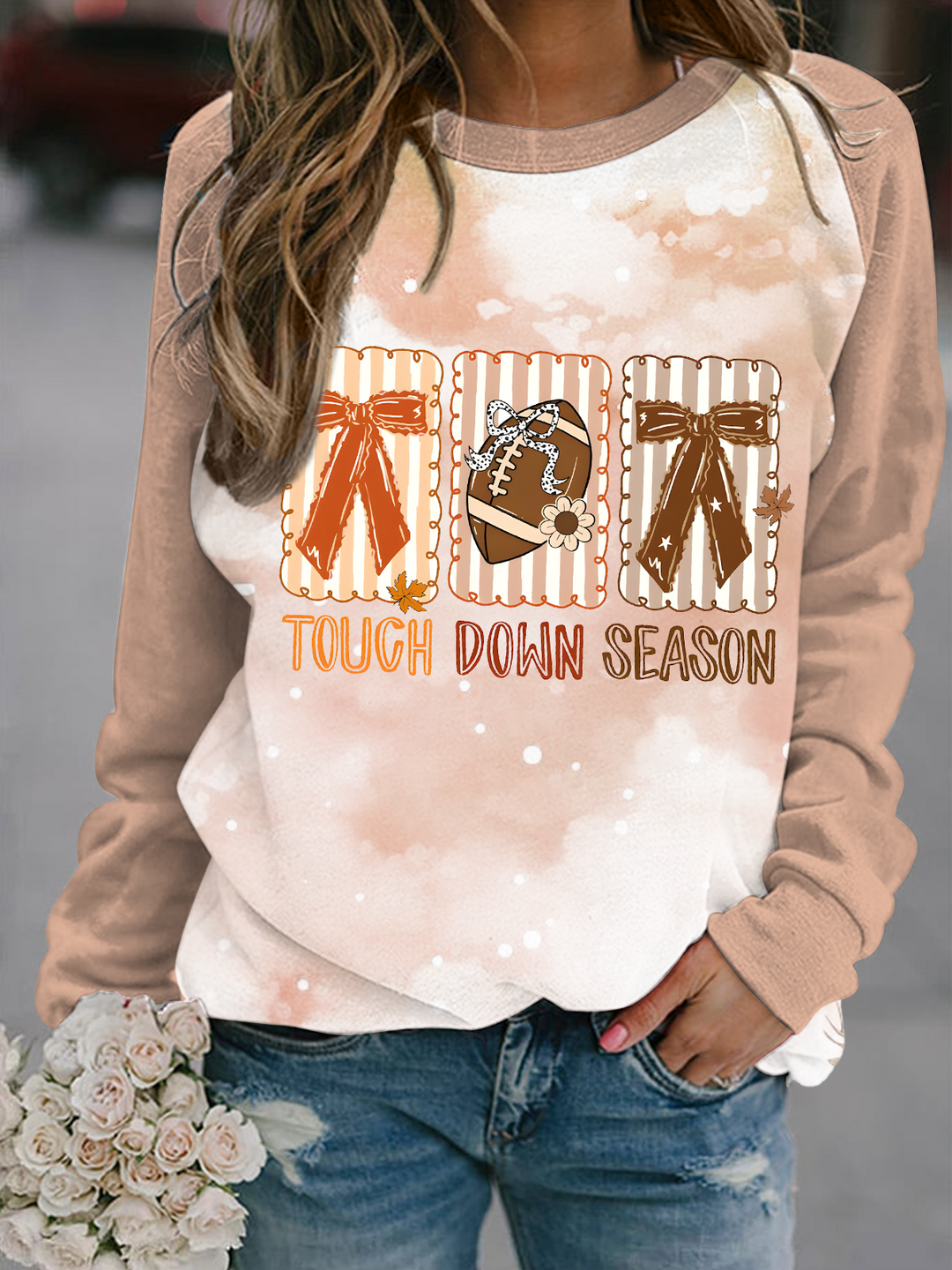 Touchdown Season Football Printed Crew Neck Top