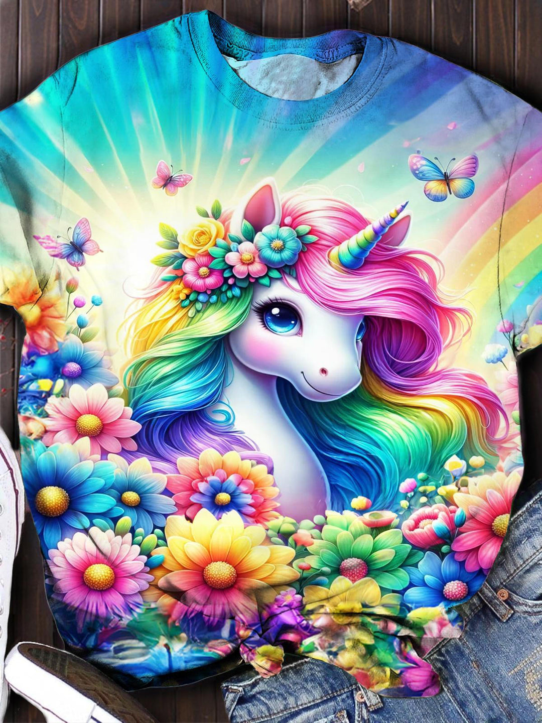 Floral Unicorn Print Casual Top