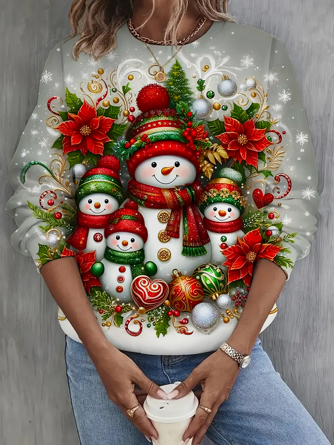 Christmas Snowman Long Sleeve Casual Top