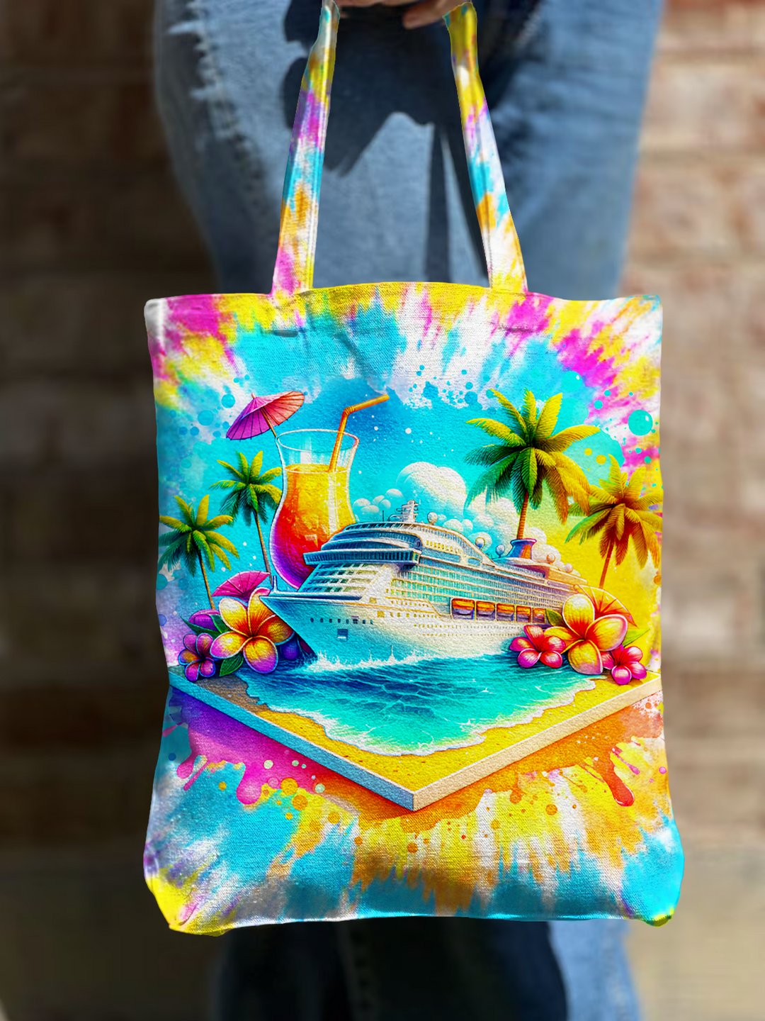 Tie-Dye Watercolor Holiday Cruise Shoulder Zipper Canvas Bag
