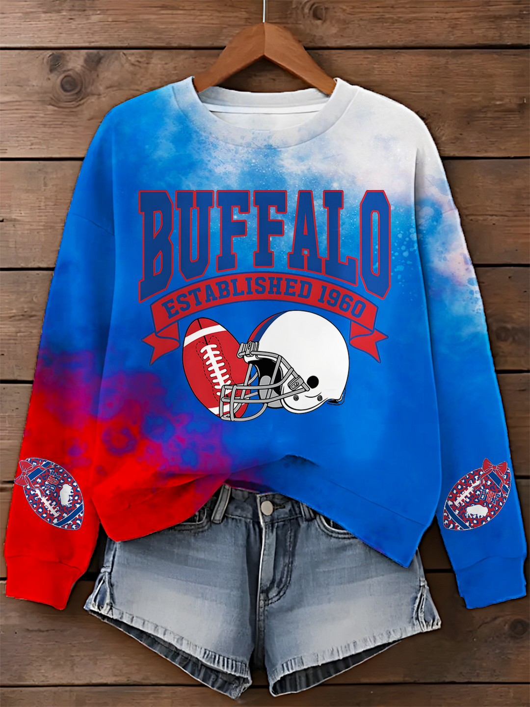 Vintage Buffalo Football Printed Long Sleeve Casual Top