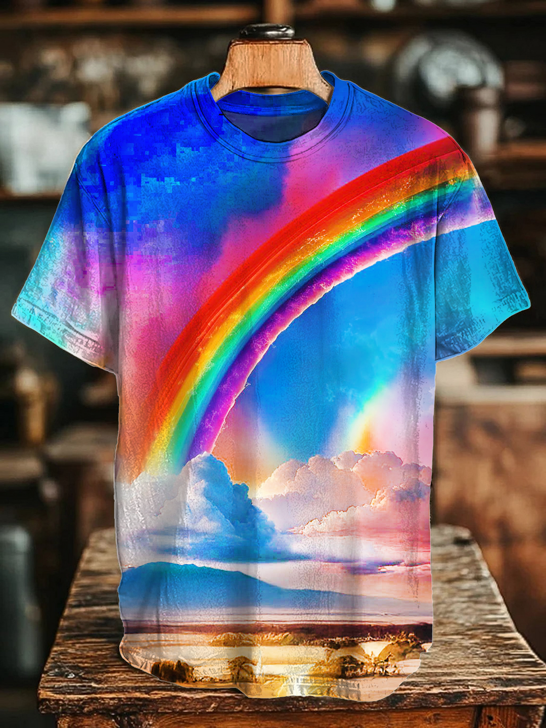 Colorful Rainbow Hippie Art Crew Neck T-shirt