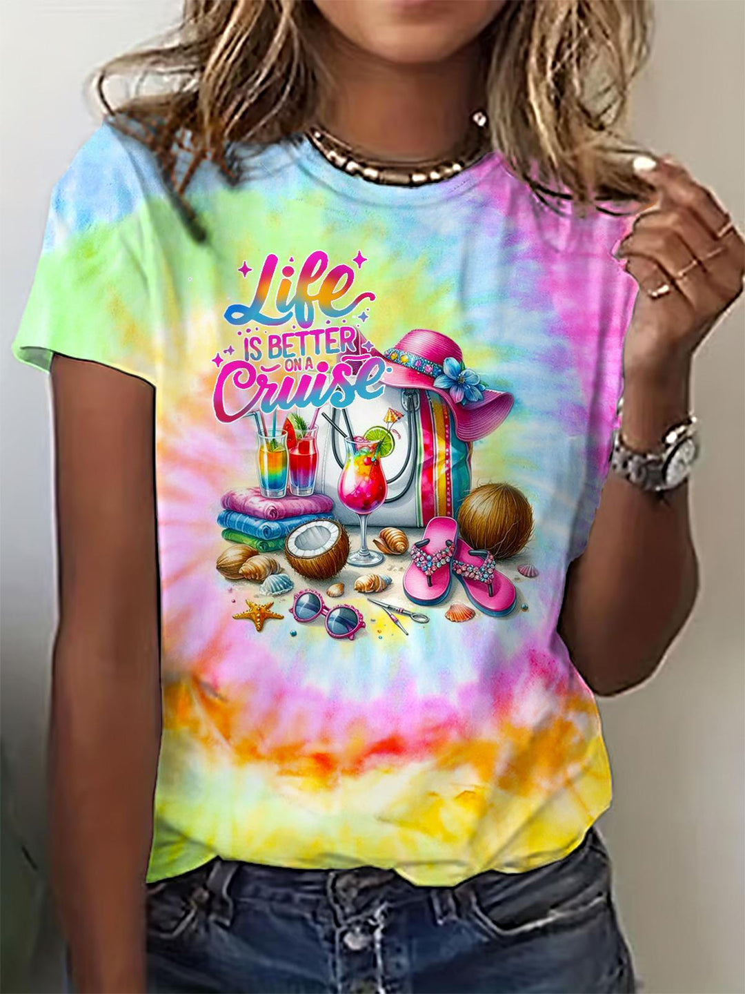 Spring And Summer Resort Printed Crew Neck T-shirt