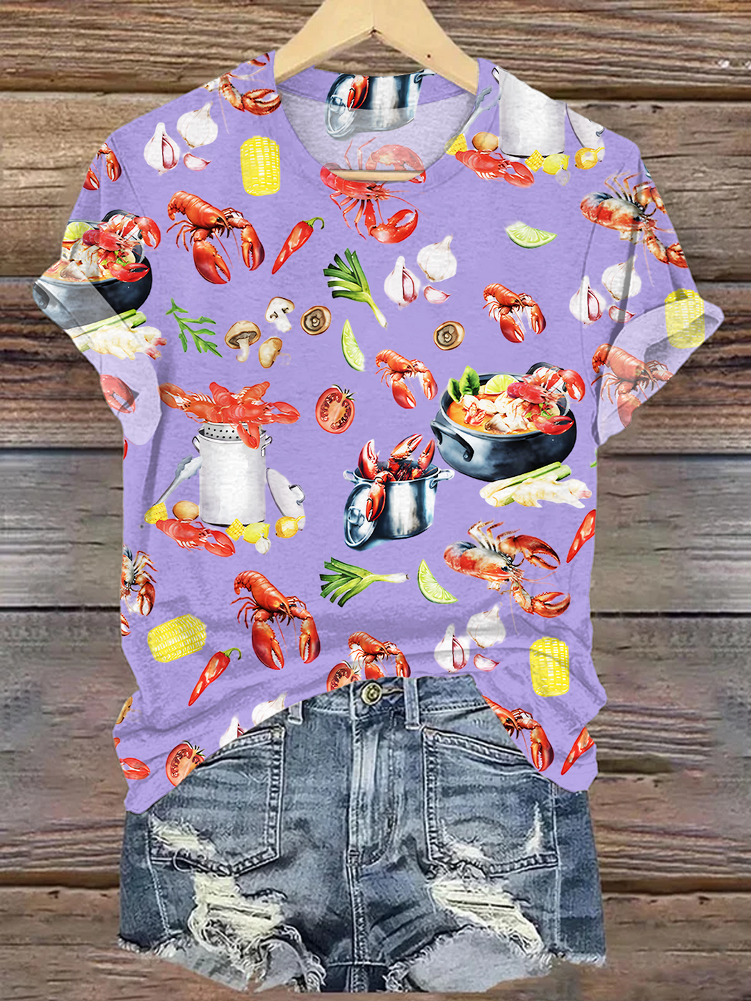 Fun Crawfish Boil Party Print Crew Neck T-shirt
