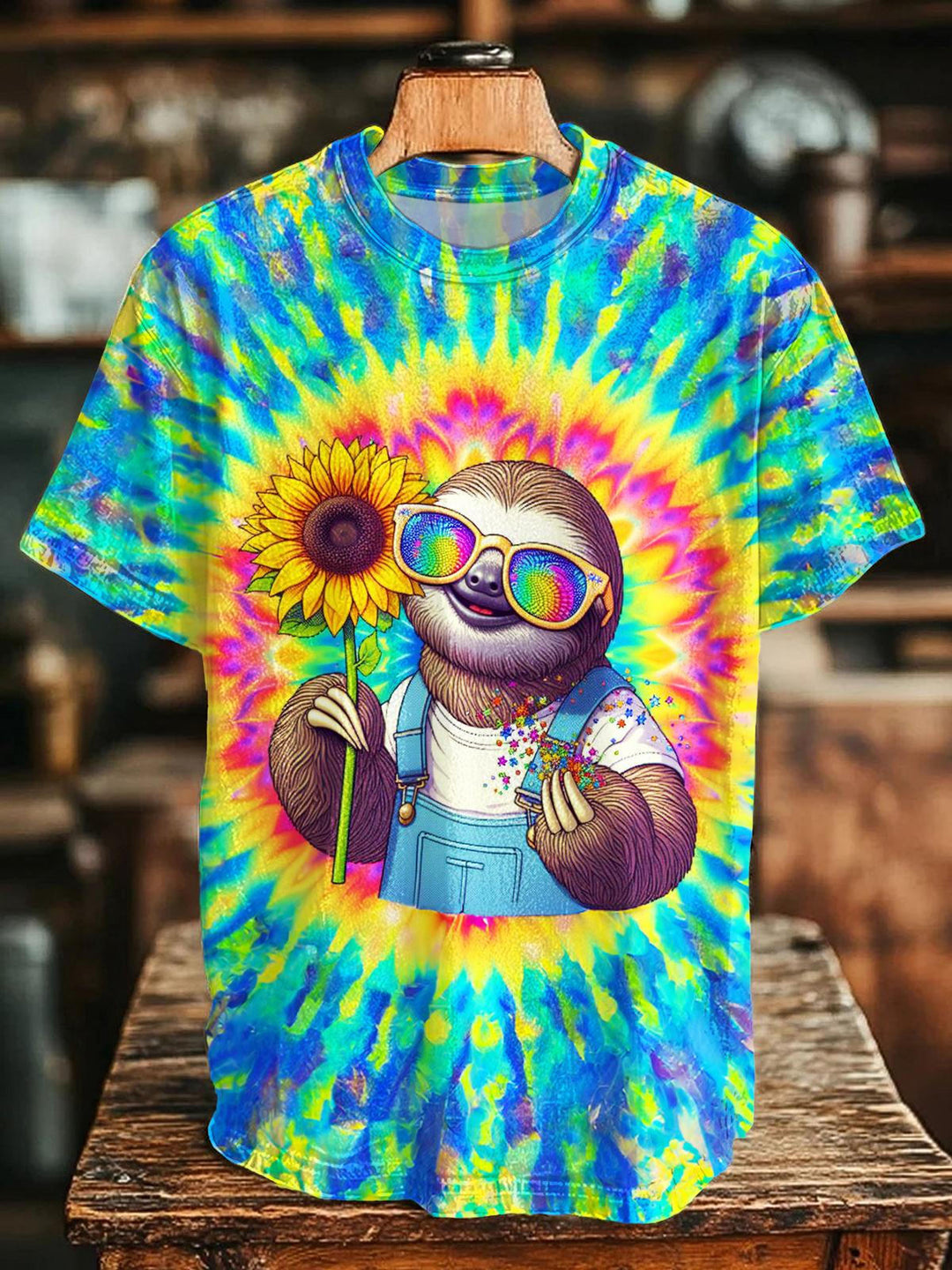 Colorful Tie-Dye Hippie Print Crew Neck T-shirt
