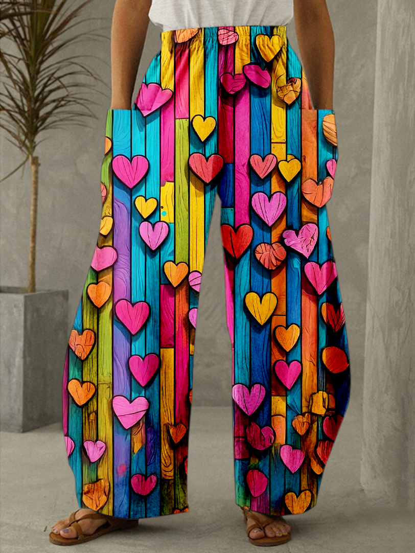 Colorful Love Hippie Wall Print Casual Pants