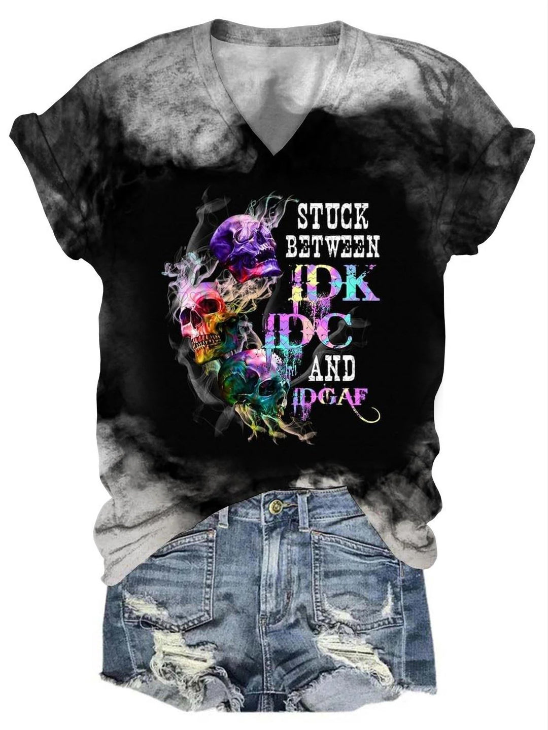 Stuck Between IDK IDC And IDGAF V-Neck T-Shirt