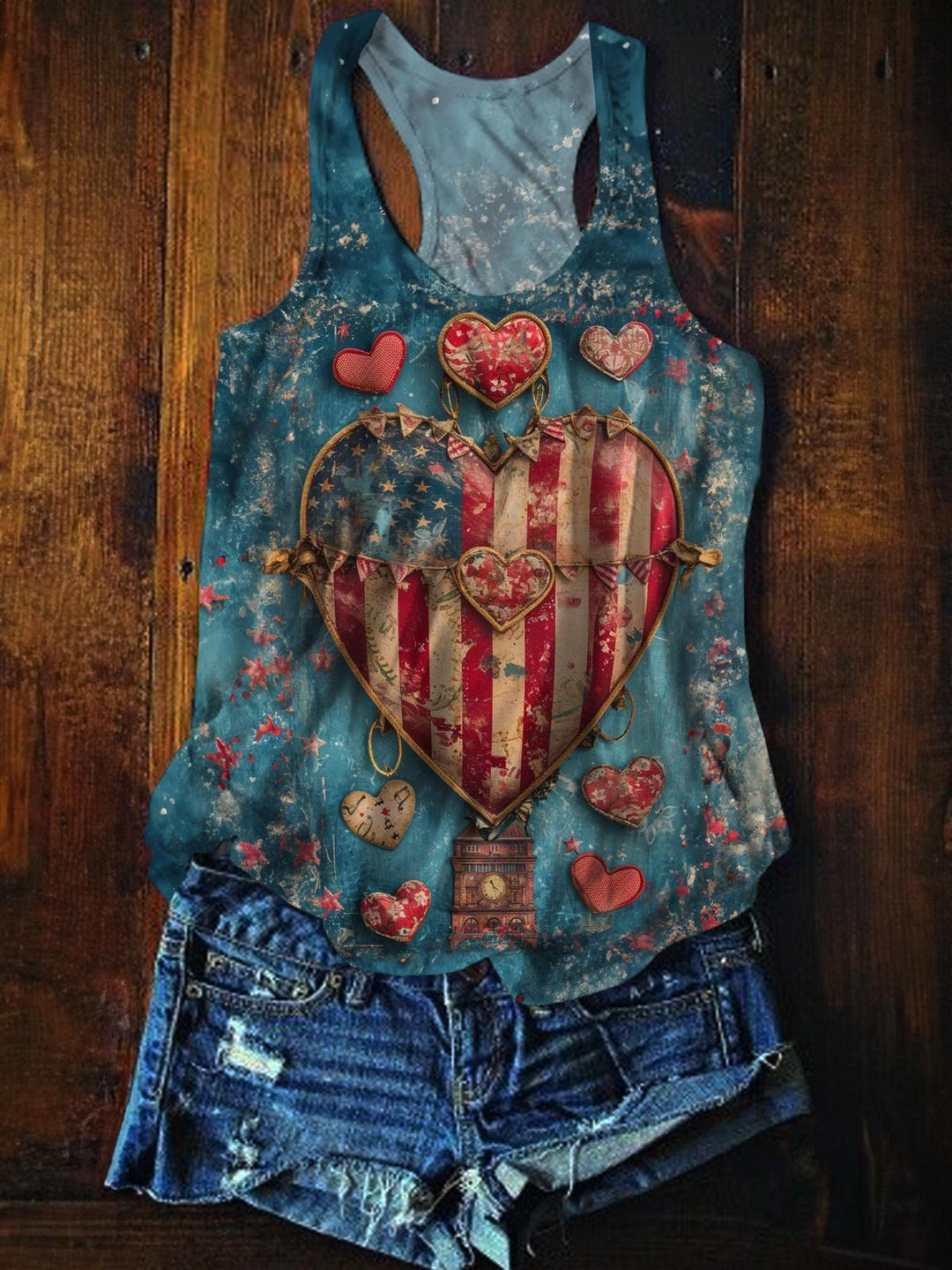 Rerto American Heart Printed Casual Tank Top