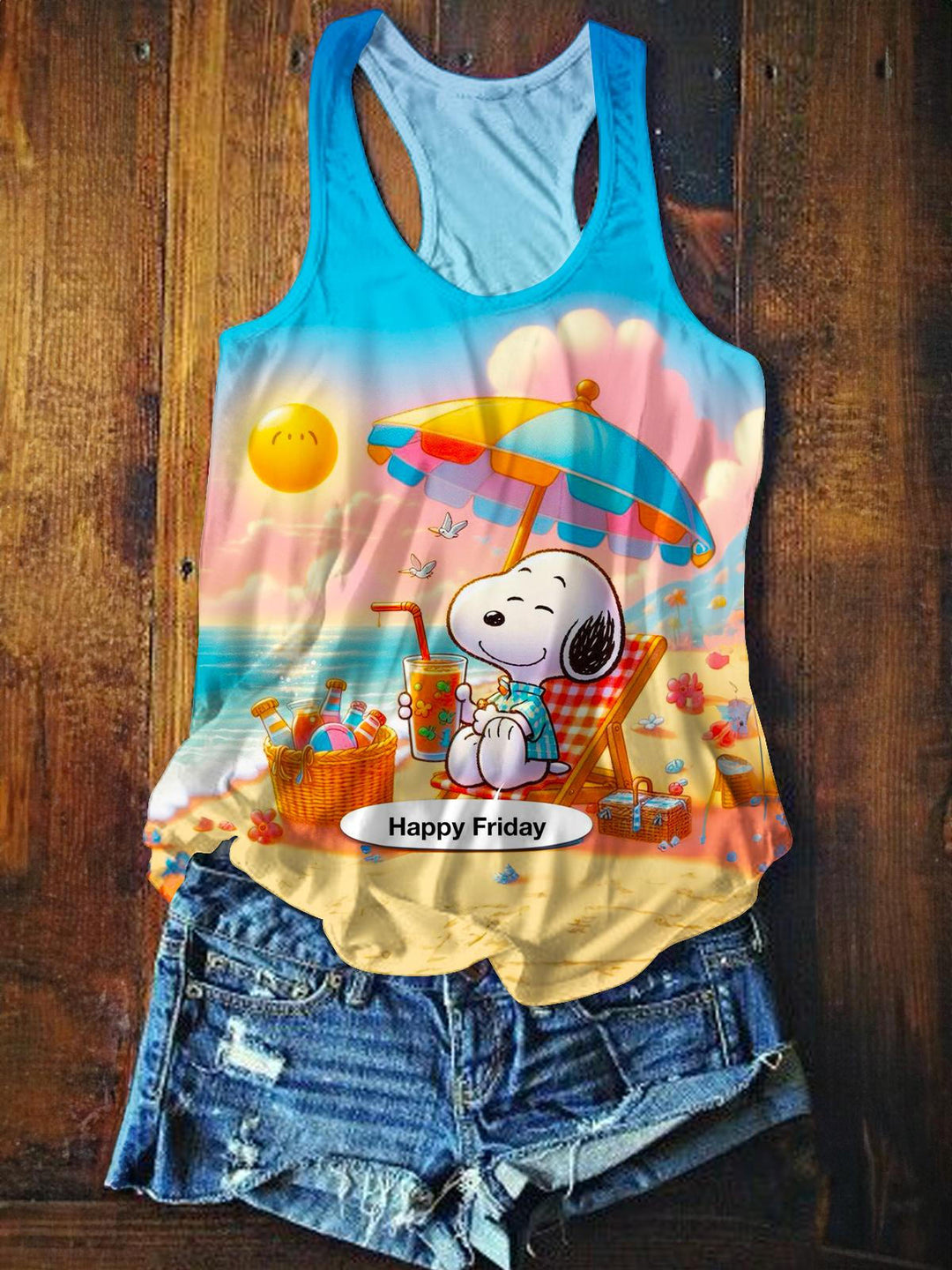 Holiday Snoopy Printed Casual Tank Top