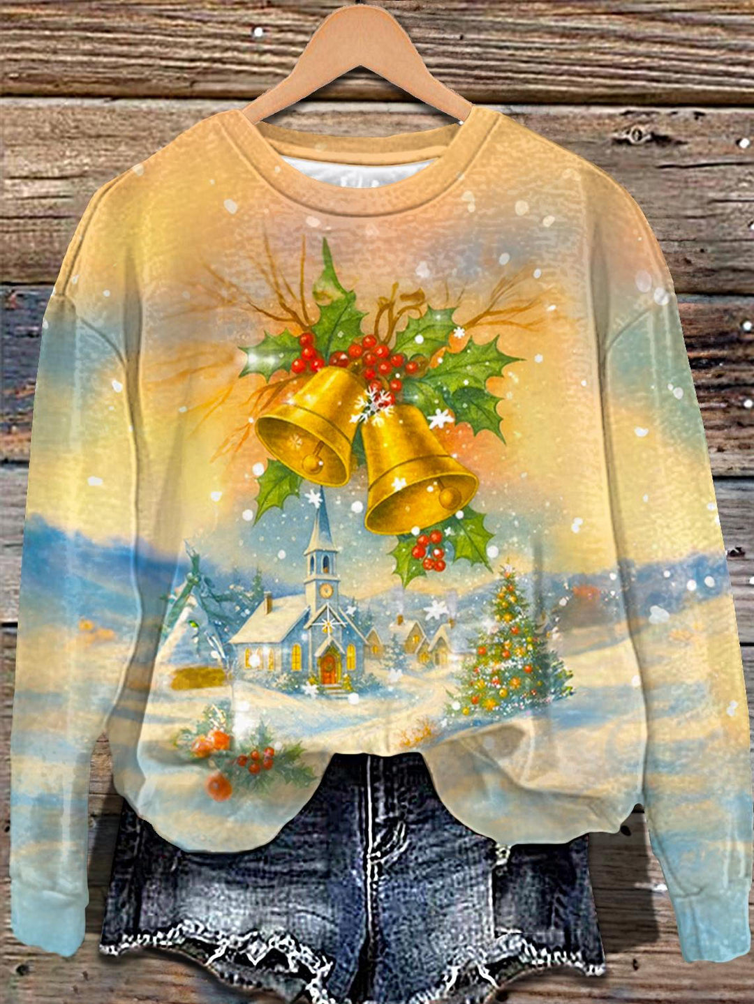 Christmas Vintage Print Long Sleeve Casual Top