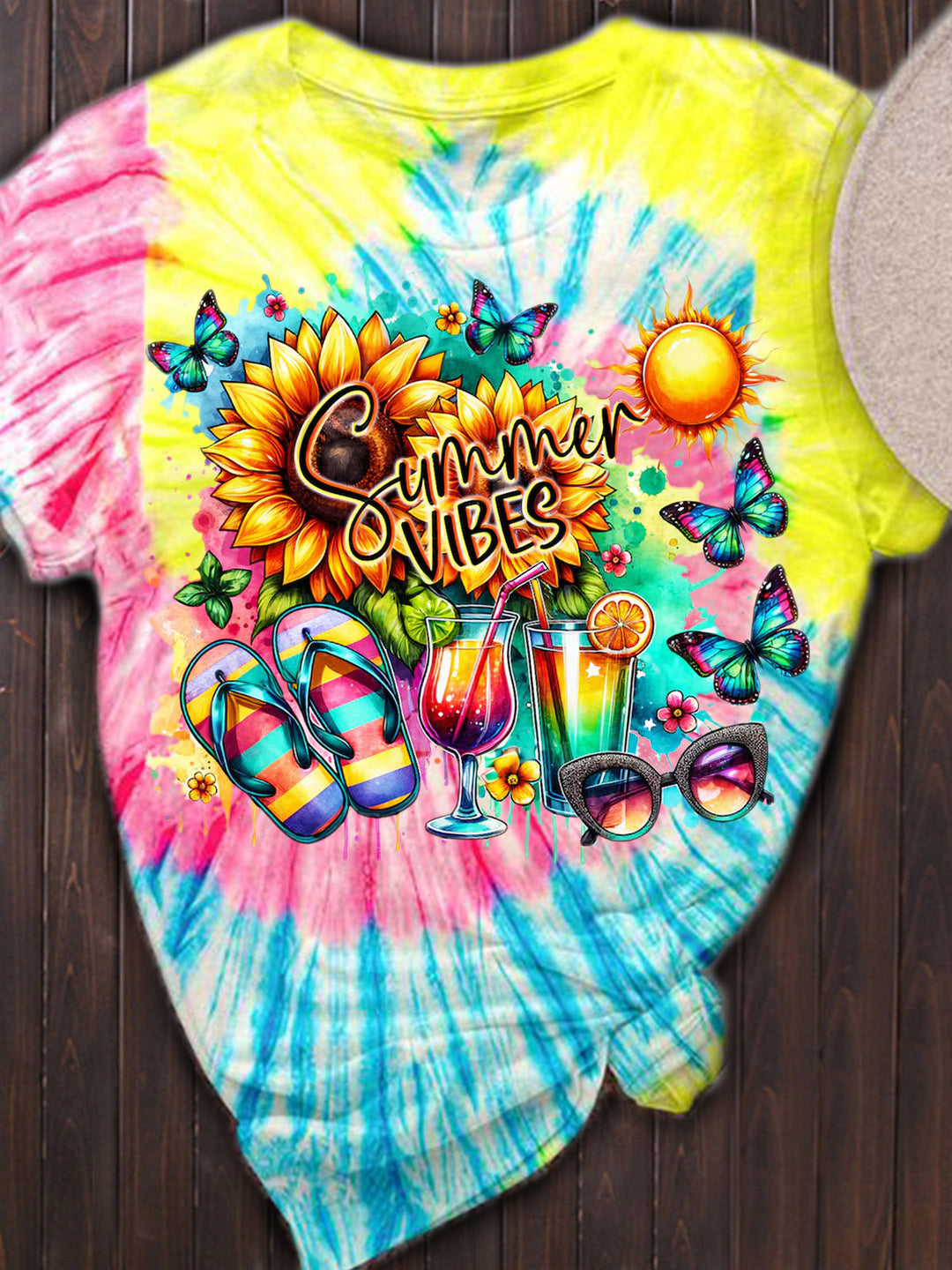 Summer Vibe Print Tie-Dye T-Shirt