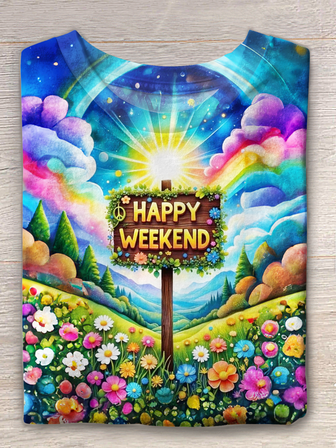Happy Weekend Hippie Flowers Crew Neck T-shirt