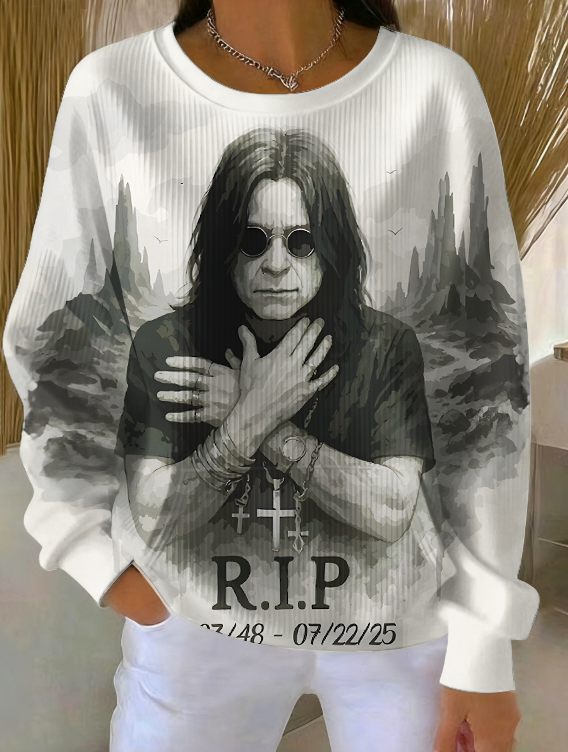 Women's A Tribute To The Legend Of Ozzy Printed Crew Neck Pocket Sweatshirt
