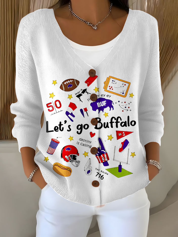 Buffalo Football Graffiti Casual V Neck Pullover Sweater