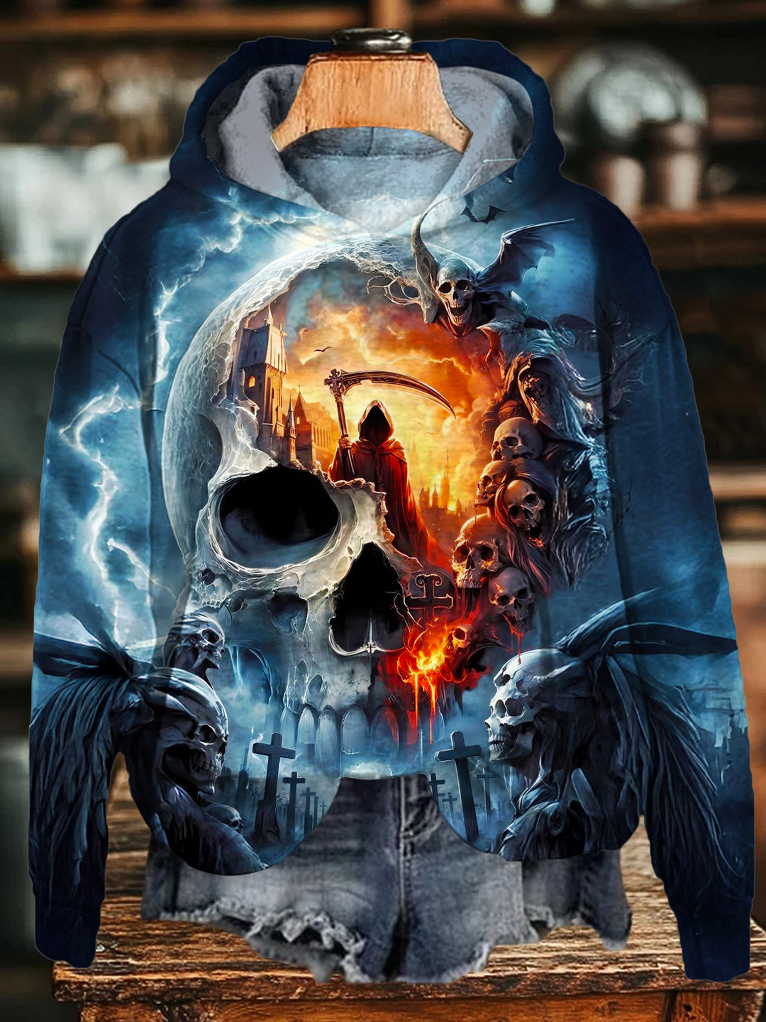 Horrible Skull Hellbringer Long Sleeve Printed Hoodie