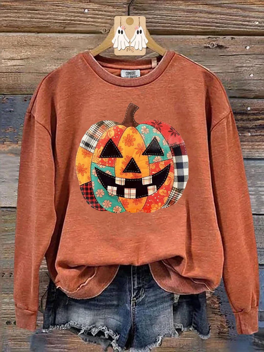 Fall Pumpkin Halloween Print Long Sleeve Casual Top
