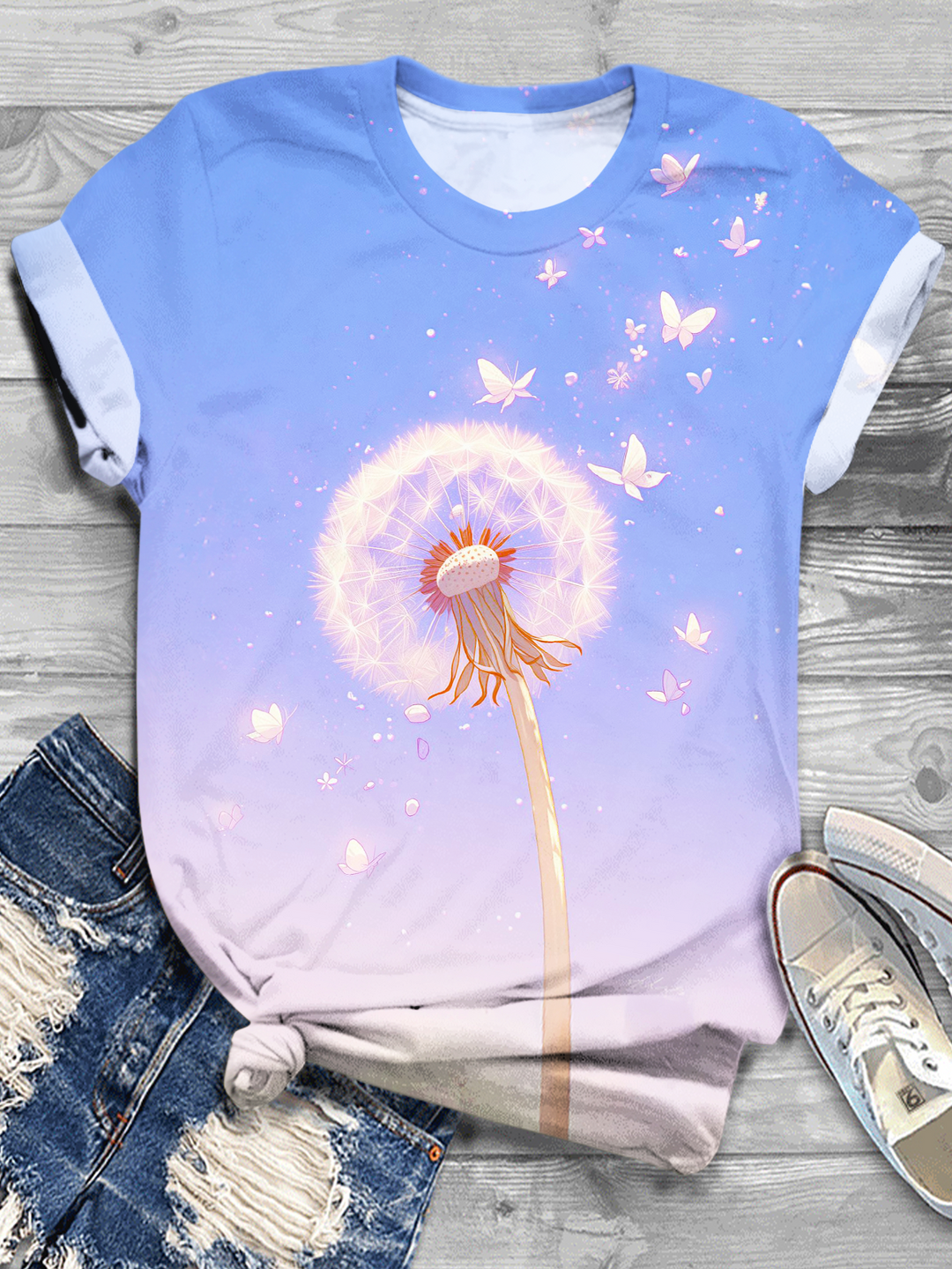 Colorful Hippie Dandelion Art Crew Neck T-shirt