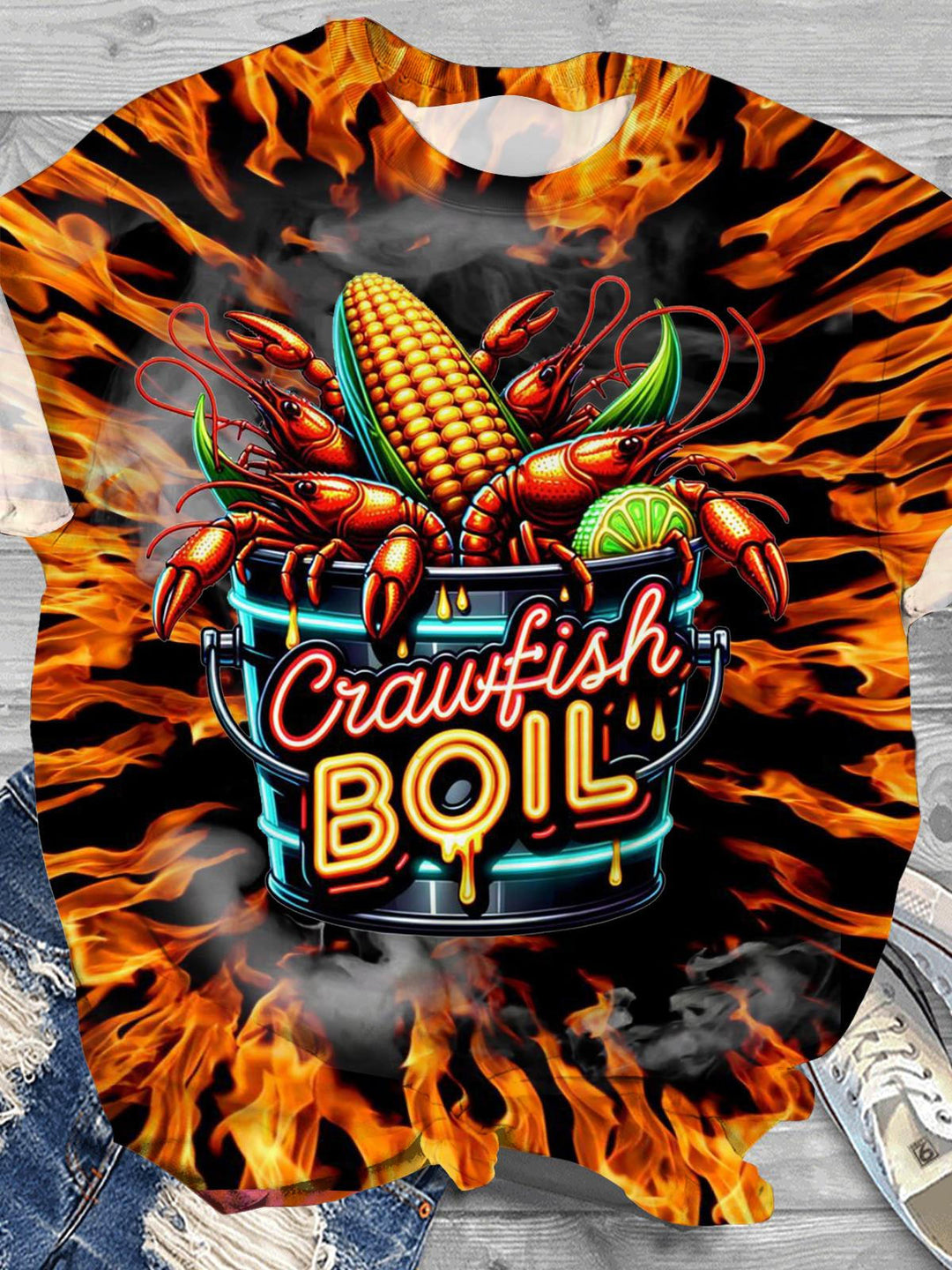 Crayfish Print Crew Neck T-shirt