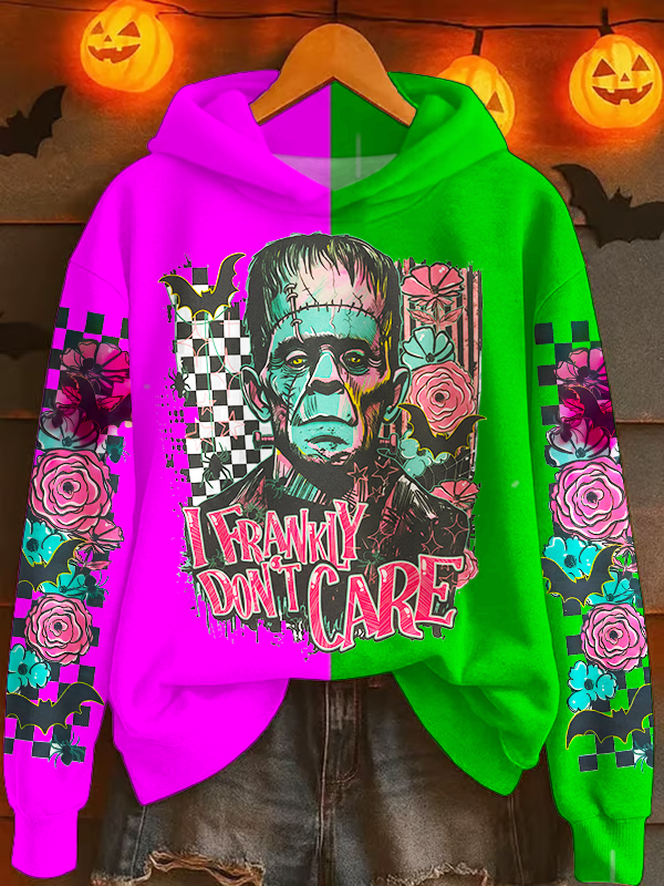 Frankly I Don’t Care Frankenstein Inspired Tie Dye Long Sleeve Printed Hoodie