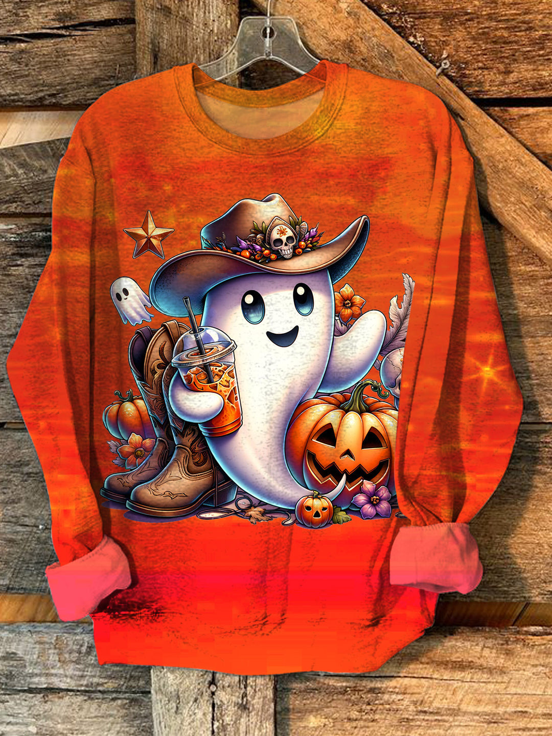 Women's Halloween Pumpkin Elf Western Denim Long Sleeve Top