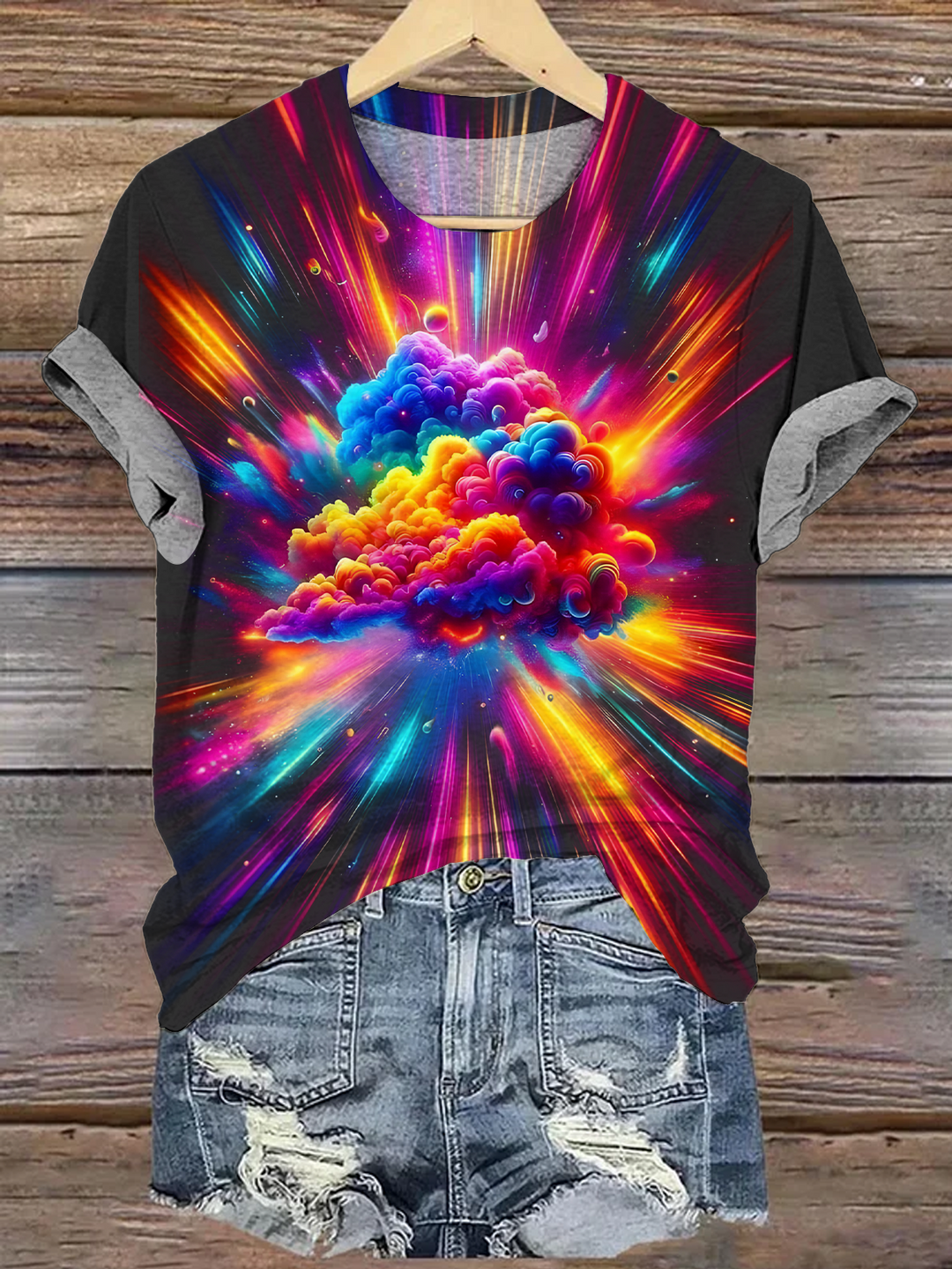 Colorful Hippie Explosion Cloud Crew Neck T-shirt