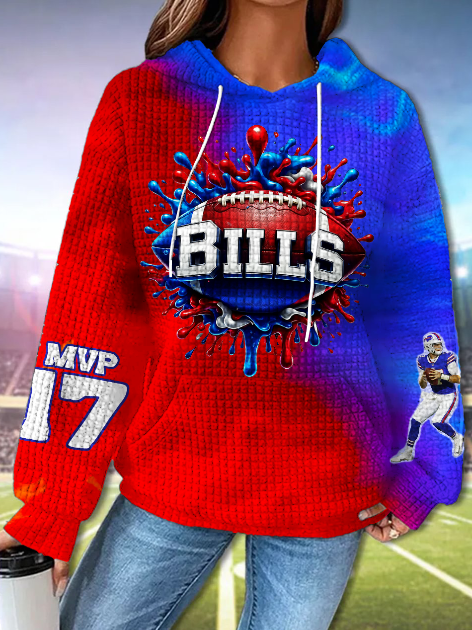Women's Buffalo Bills Football Long Sleeve Waffle Hoodie
