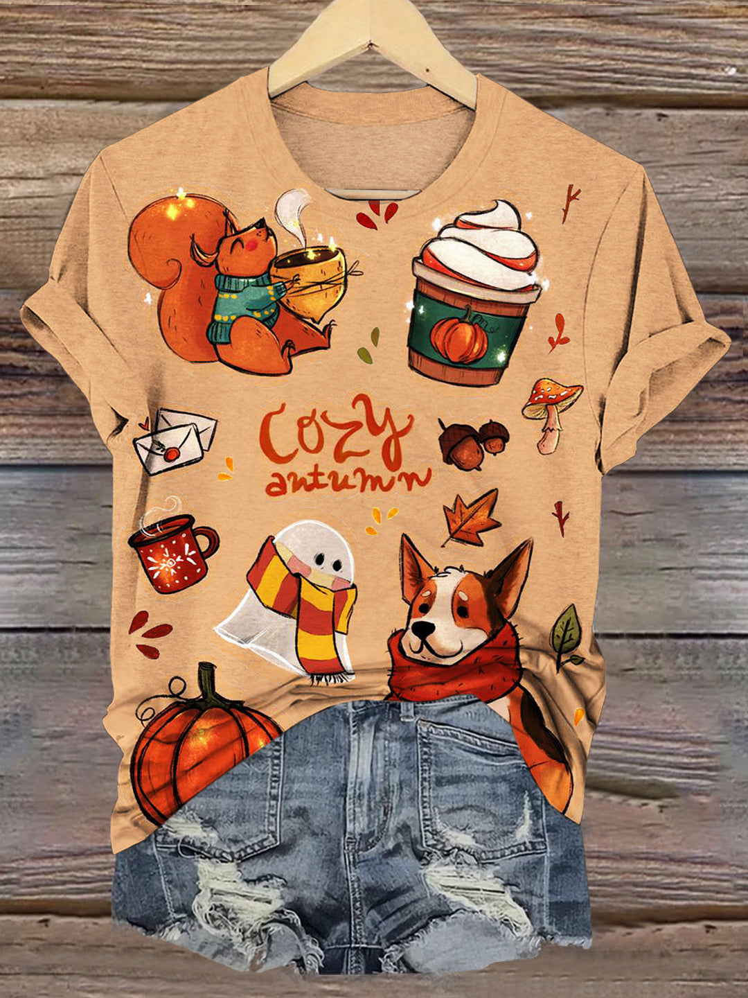 Crazy Autumn Print Casual Short Sleeve Top