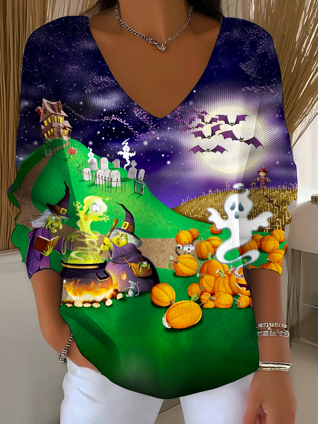 Beistle Halloween Casual V Neck Pullover Sweater