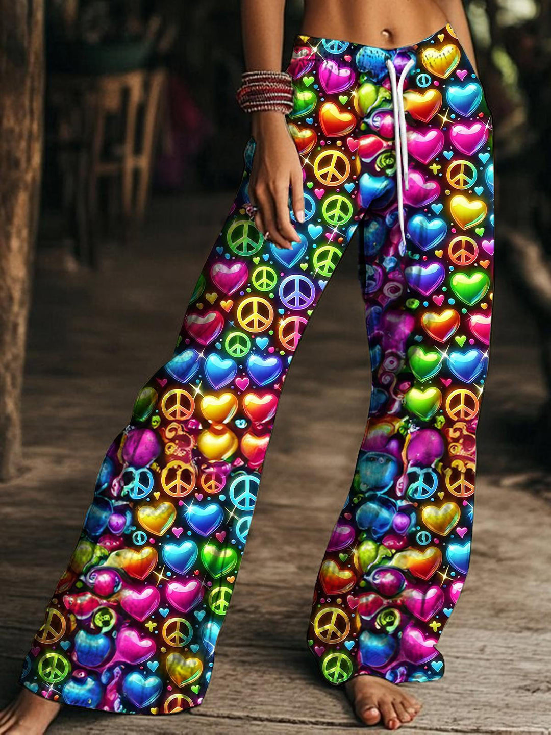 Women's Hippie Printed Drawstring Wide-Leg Pants