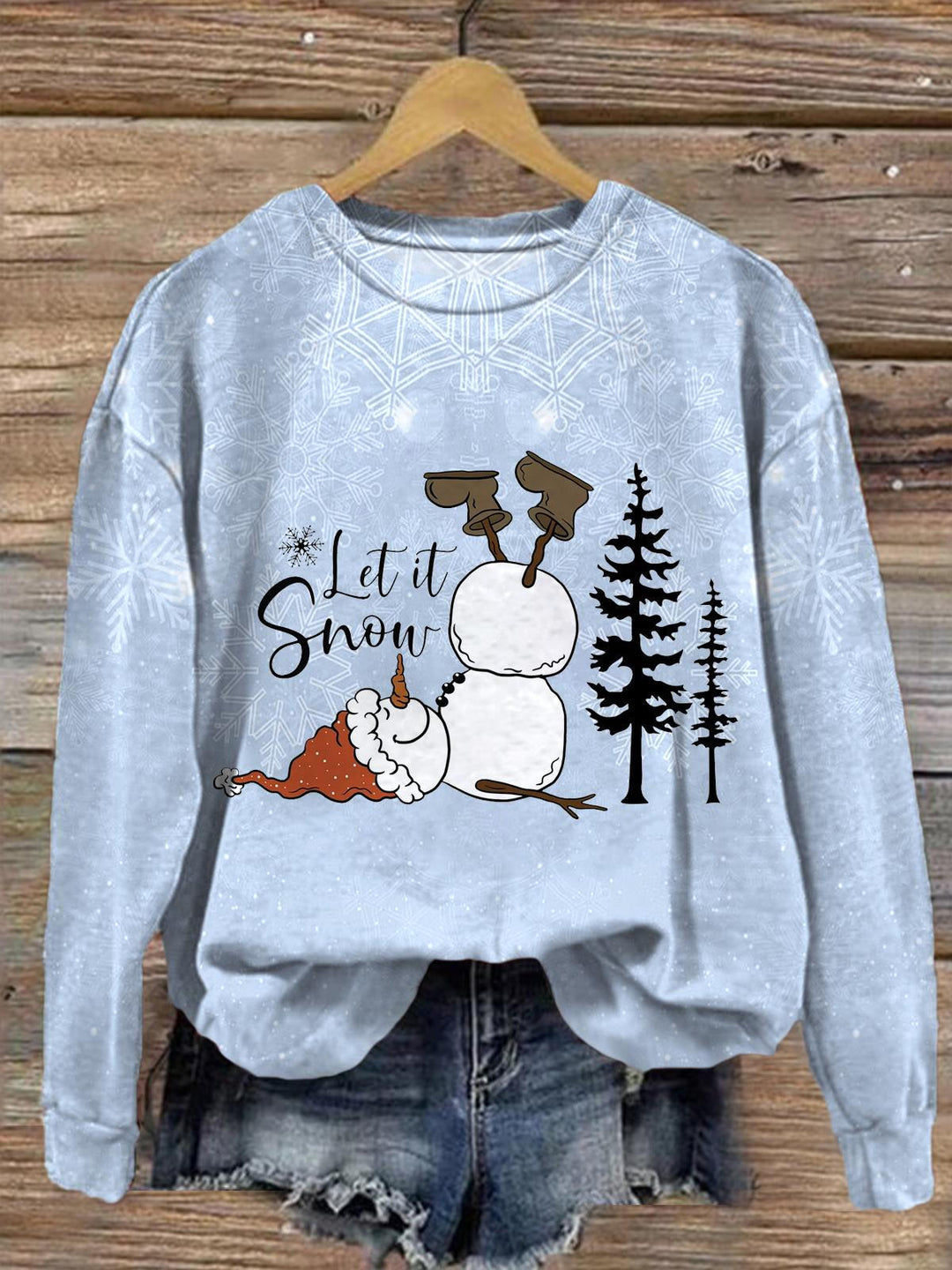 Let It Snow Snowman Christmas Tree Print Sweatshirt