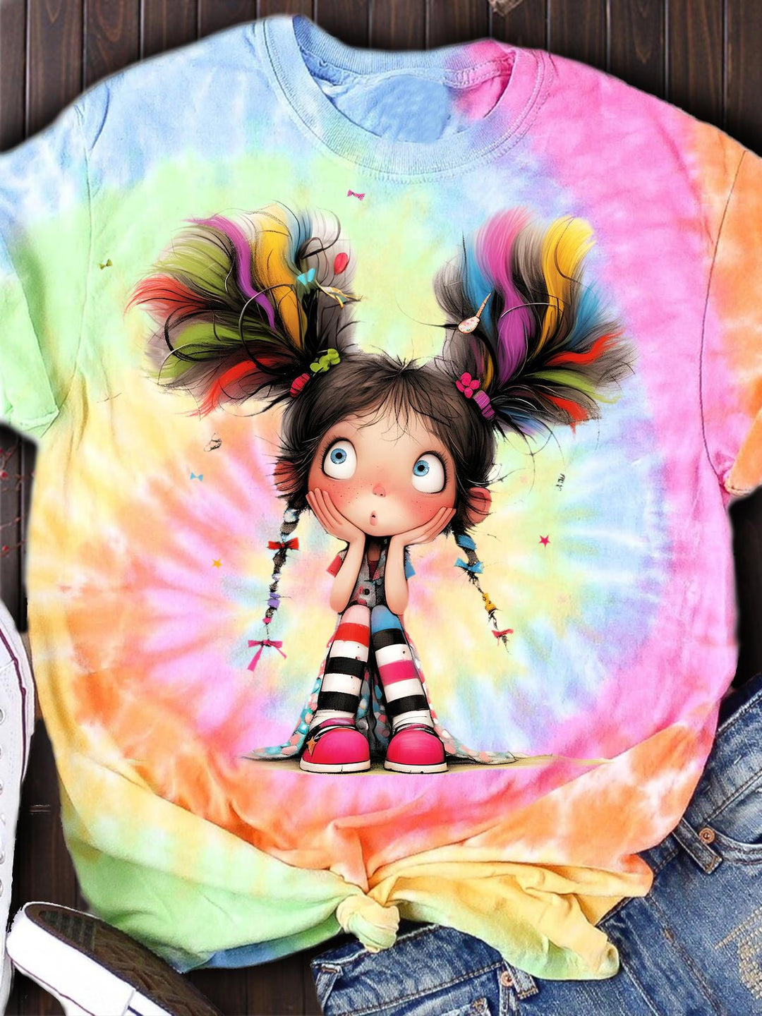 Colorful Girls Printed Casual Short Sleeve Tops
