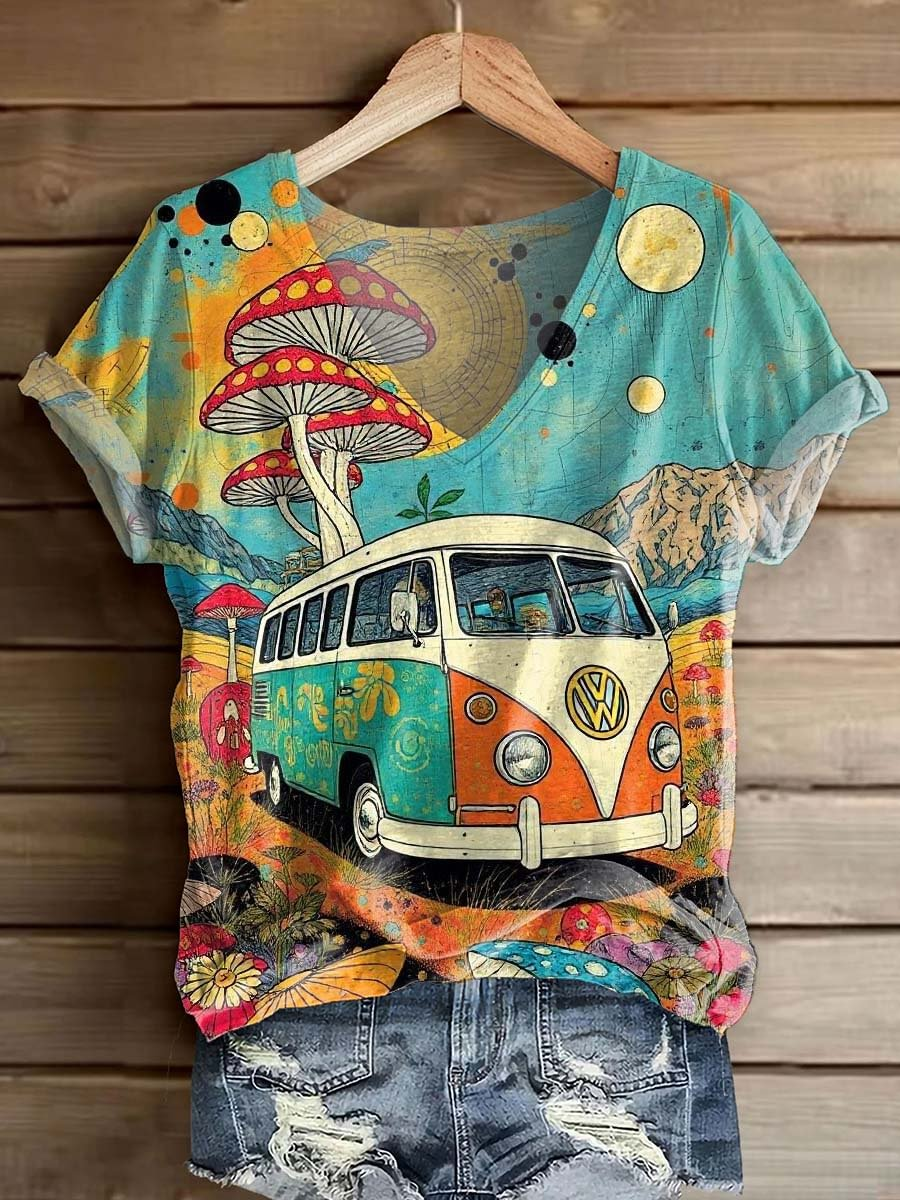 Retro Hippie Van V-neck T-Shirt