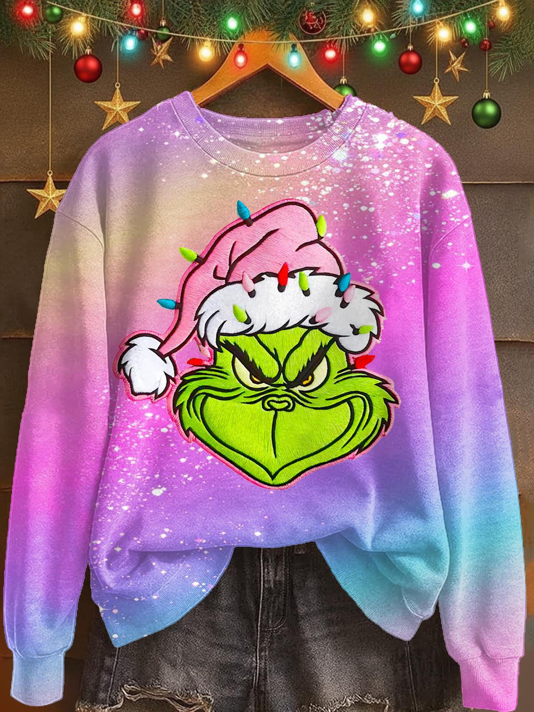 Christmas Grinch Printed Long Sleeve Casual Top