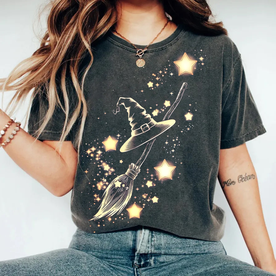 Halloween Witch Art Washed Cotton Short Sleeves