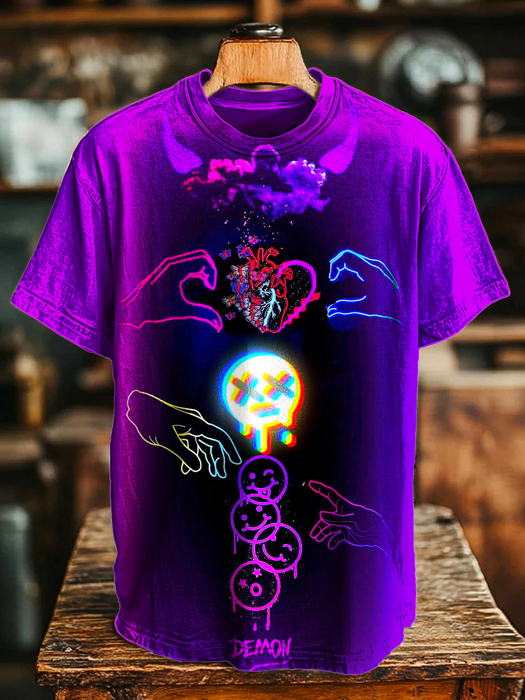 Halloween Hippie Smiley Face Crew Neck T-shirt