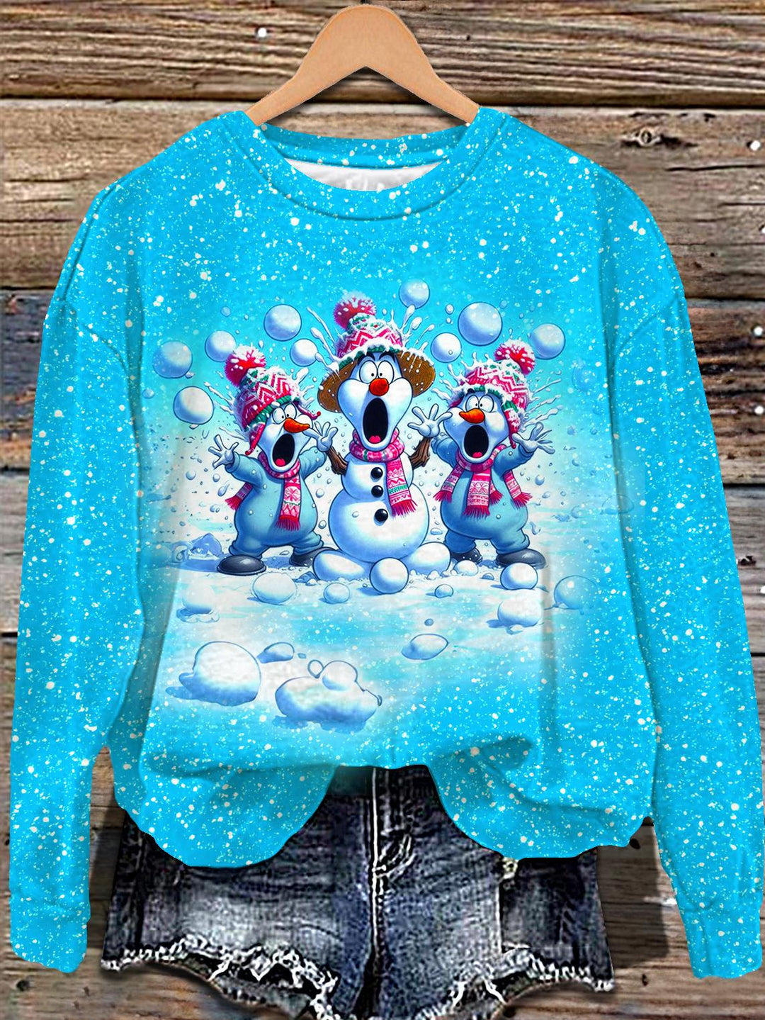 Christmas Snowman Print Long Sleeve Casual Top