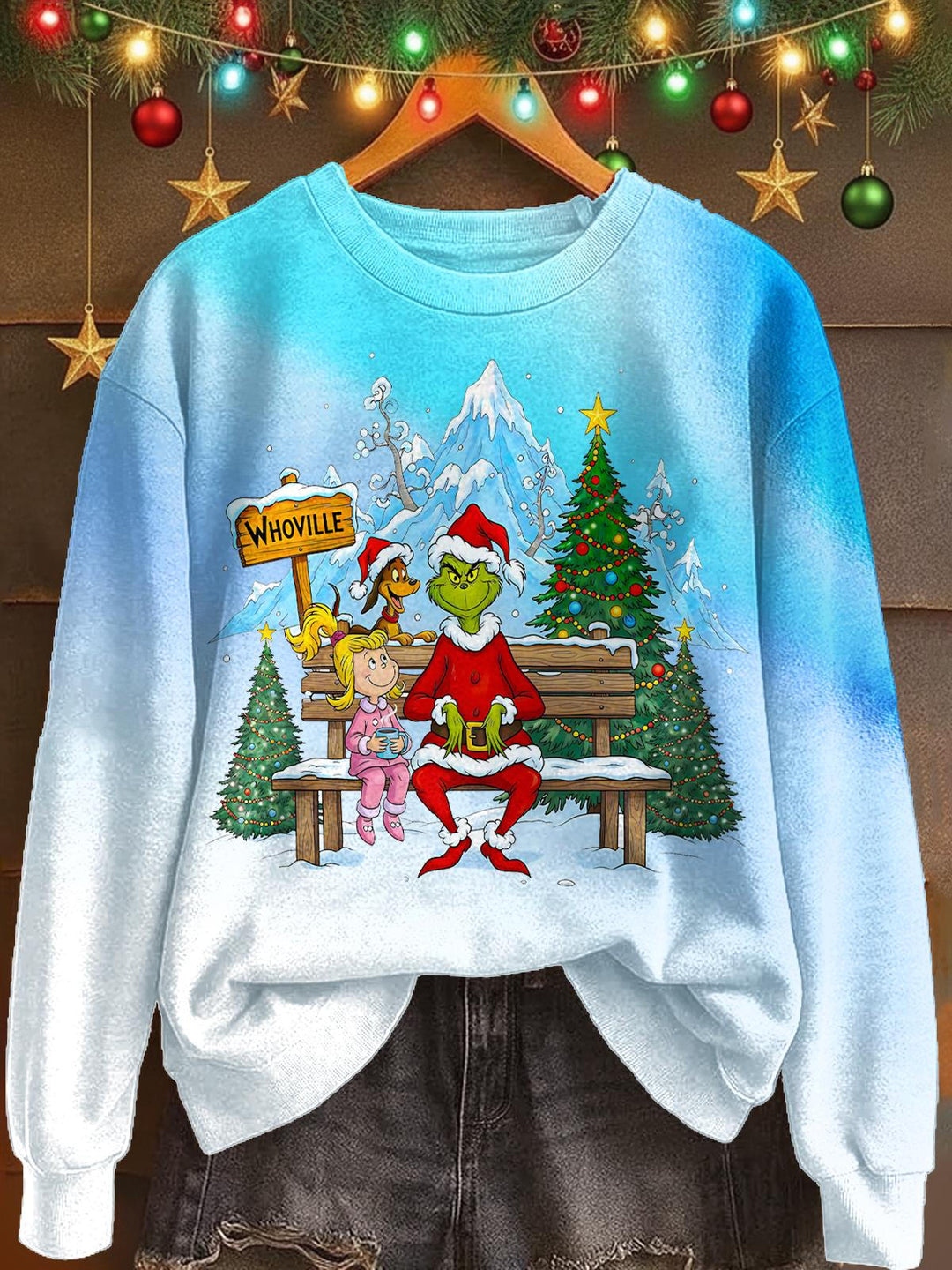 Christmas Grinch Printed Long Sleeve Casual Top