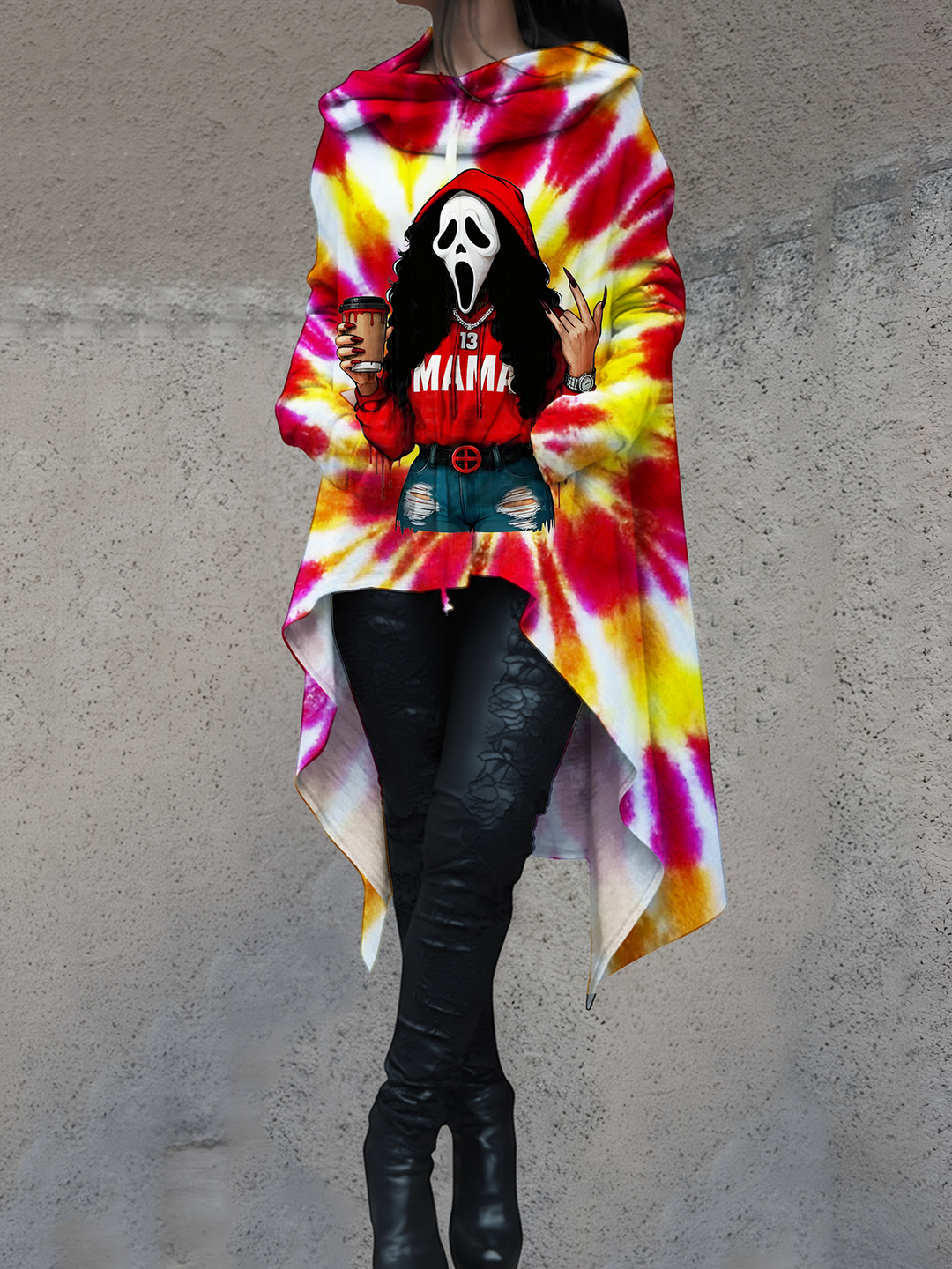 Tie-dye Horror Halloween Mama Hoodies Long Sleeve Pullover Top