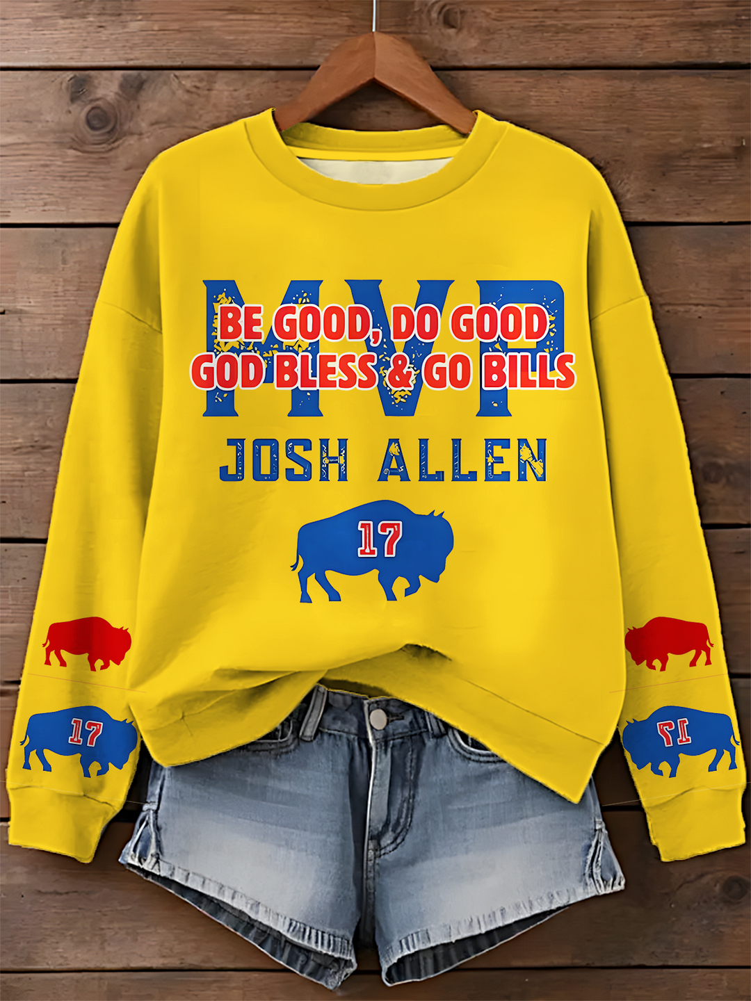 Be Good Do Good Go Bills Printed Long Sleeve Casual Top