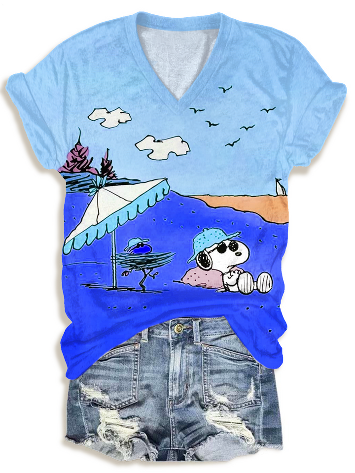 Fun Snoopy Beach Vacations V-neck T-Shirt