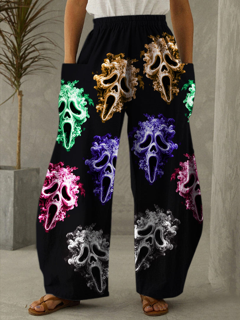 Halloween Ghost Face Print Casual Pants