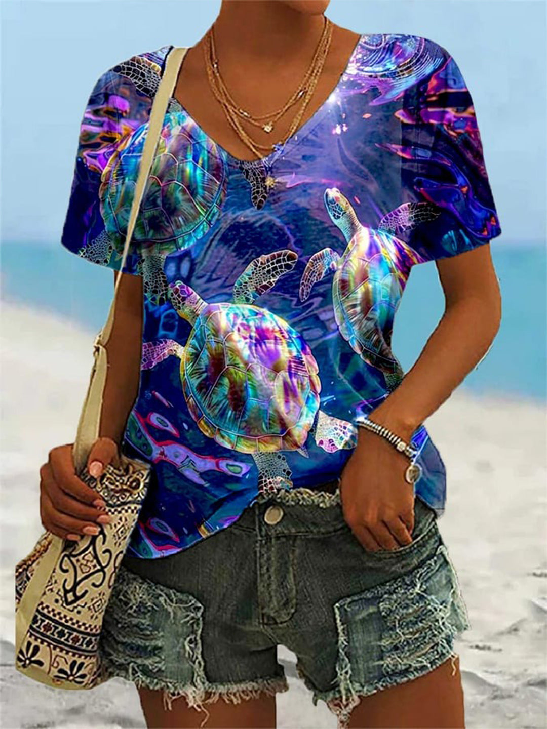 Sea Turtle V-Neck Short Sleeve T-Shirt