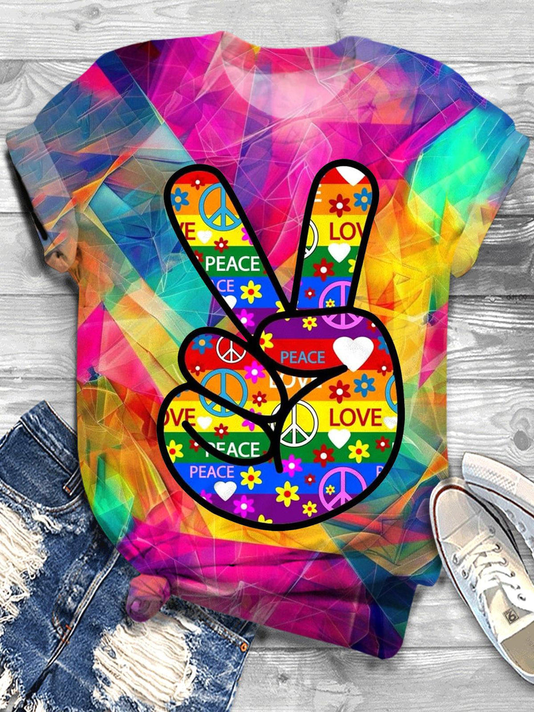 Hippie Love Peace Crew Neck T-shirt