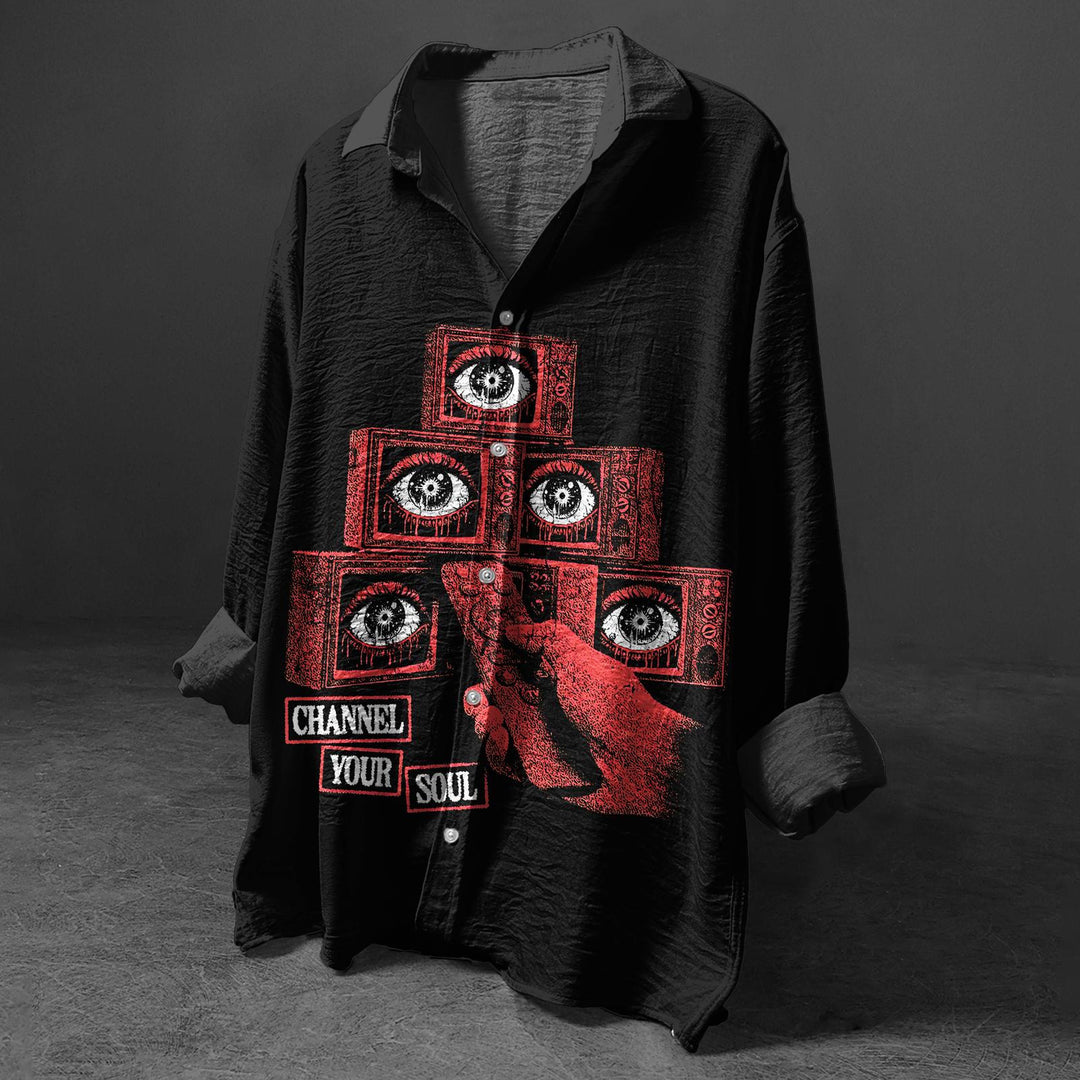 Men's Halloween Gothic Print Long Sleeve Shirt Collar Shirts