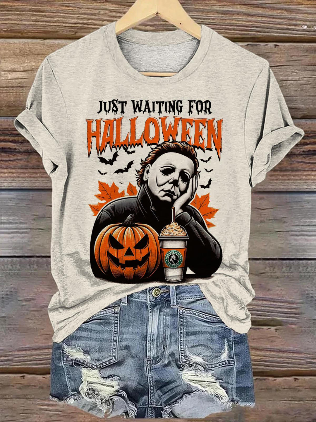 Waiting For Halloween Fall Pumpkin Crew Neck T-shirt